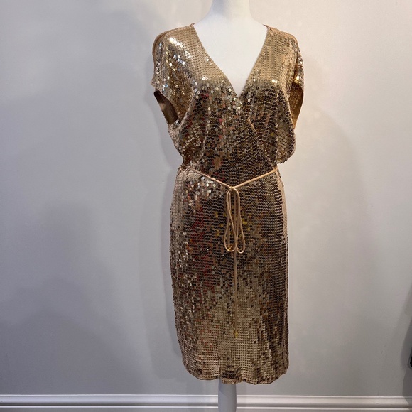 Michael Kors Gold Sequin Wrap Dress Size X Large - Picture 2 of 13